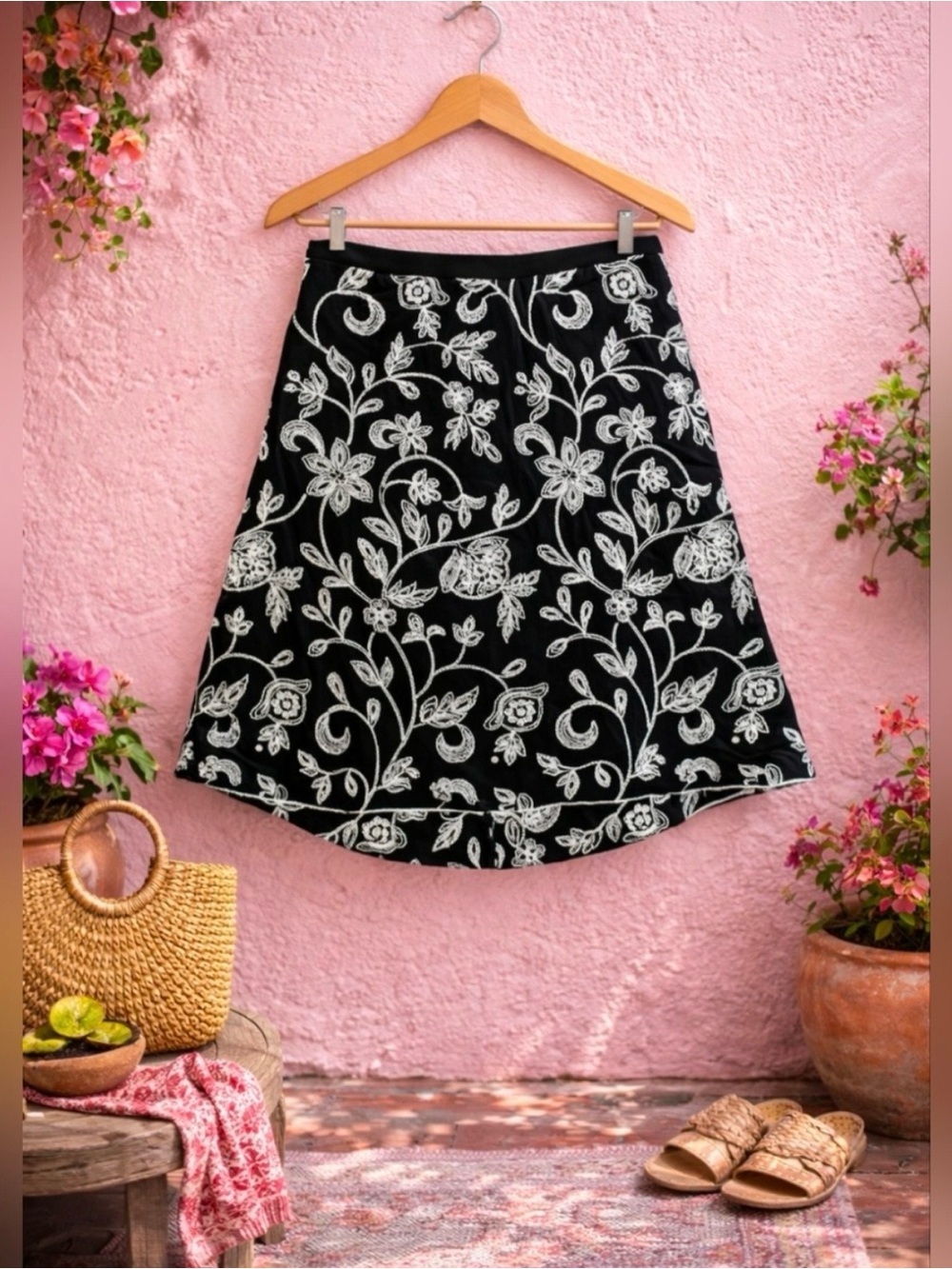 Black Floral A-Line Skirt